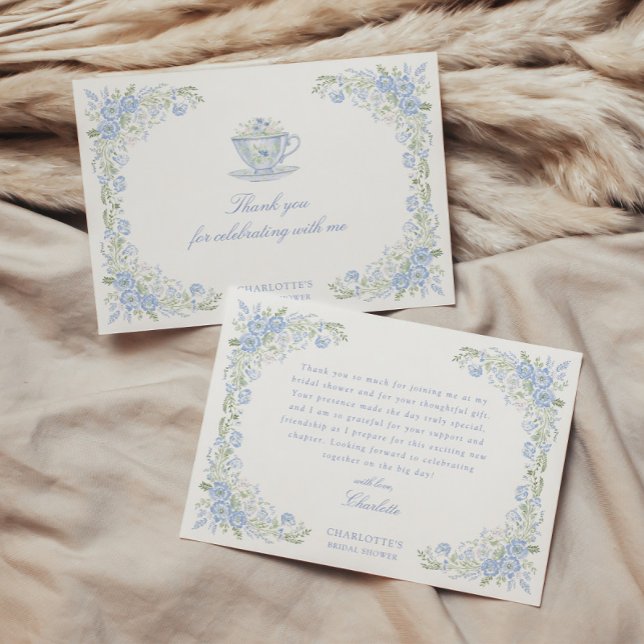 Tarjeta De Agradecimiento Blue Floral Bridal Tea Party (Subido por el creador)
