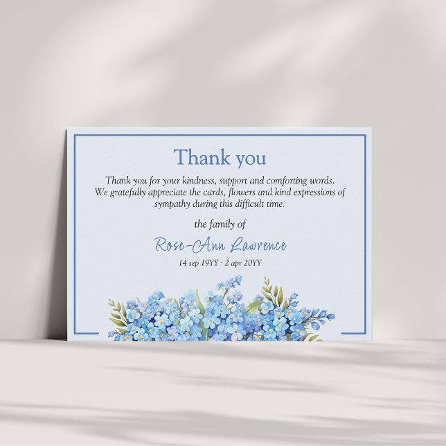 Tarjeta De Agradecimiento Blue floral forget-me-nots flowers funeral (Subido por el creador)