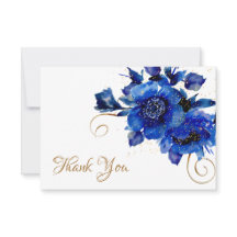 Blue Floral Gold Swirl Boda Gracias