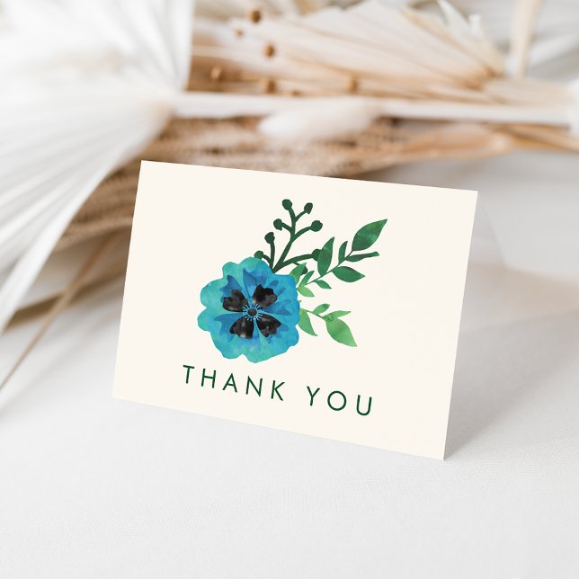 Tarjeta De Agradecimiento Blue Floral Gracias Cartas (Subido por el creador)