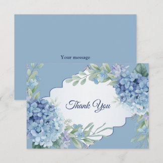 Tarjeta De Agradecimiento Blue Floral Green Leaves Frame Elegant Wedding