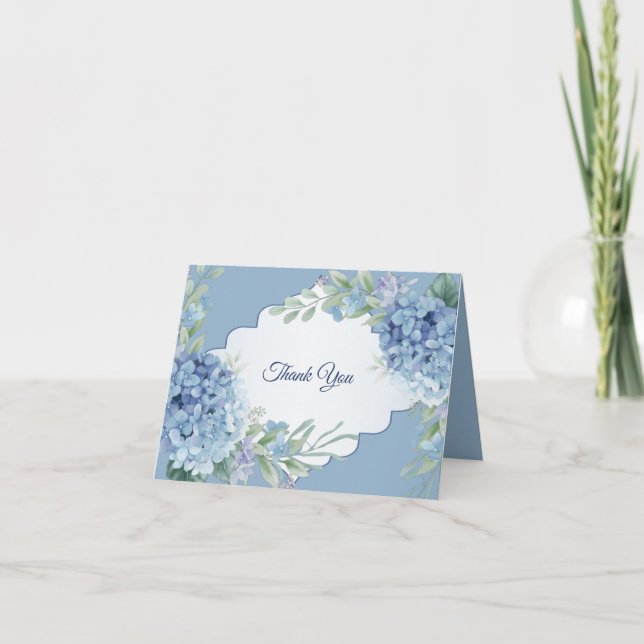 Tarjeta De Agradecimiento Blue Floral Green Leaves Frame Elegant Wedding (Anverso)