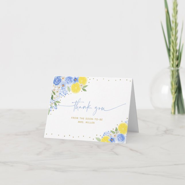 Tarjeta De Agradecimiento Blue Floral Lemon Main Squeeze Brieze Shower (Anverso)