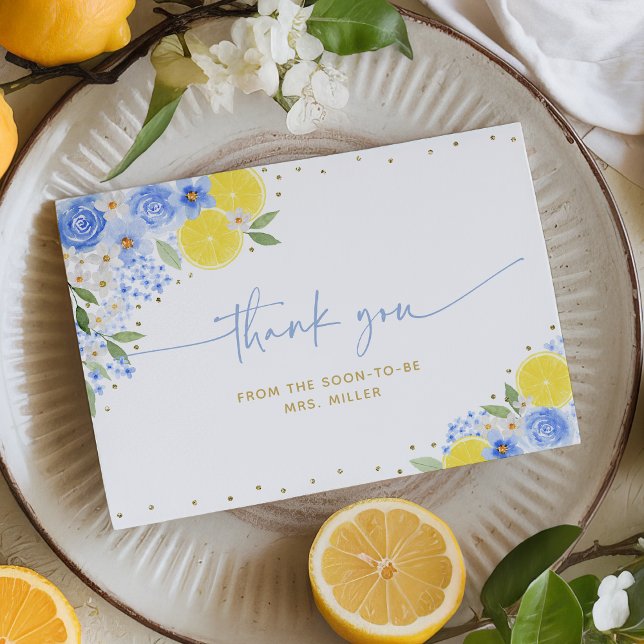 Tarjeta De Agradecimiento Blue Floral Lemon Main Squeeze Brieze Shower (Subido por el creador)