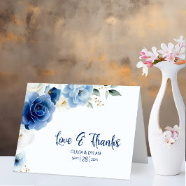 Tarjeta De Agradecimiento Blue Floral Love and Gracias Boda