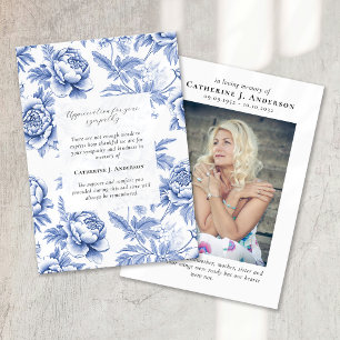 Tarjeta De Agradecimiento Blue Floral Memorial Photo Sympathy Funeral