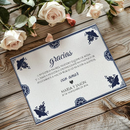 Tarjeta De Agradecimiento Blue Floral Otomi Simple Fiesta Spanish Wedding
