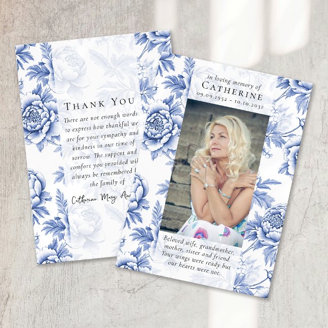Tarjeta De Agradecimiento Blue Floral Photo Sympathy Funeral Memorial (Subido por el creador)