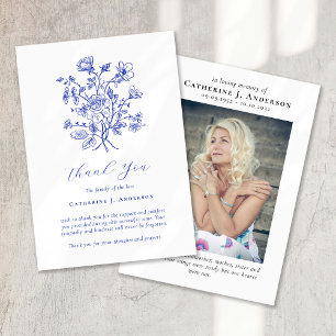 Tarjeta De Agradecimiento Blue Floral Photo Sympathy Funeral Memorial