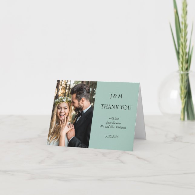 Tarjeta De Agradecimiento Blue Floral Photo Wedding Thank You (Anverso)