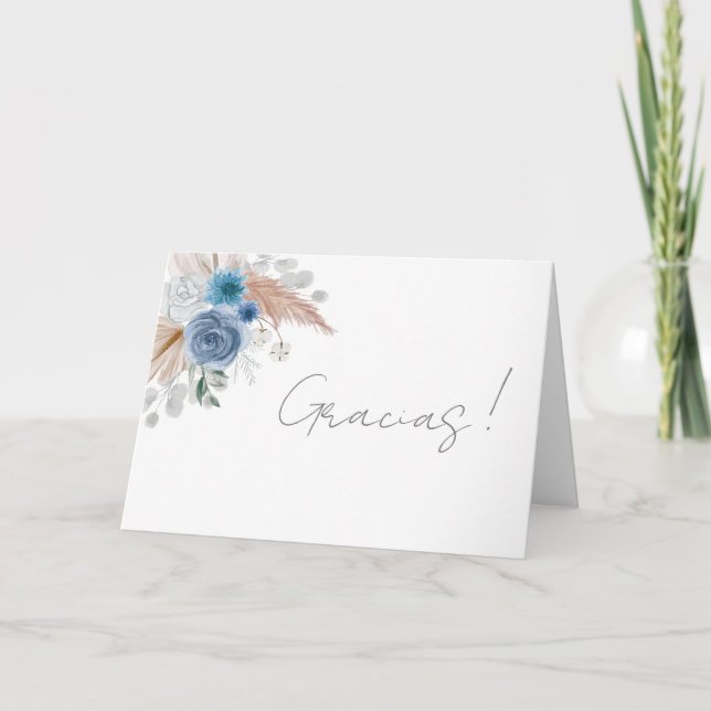Tarjeta De Agradecimiento Blue Floral Spanish Baby Shower Boy (Anverso)