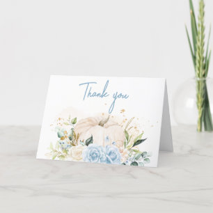 Tarjeta De Agradecimiento Blue Floral Sweet Little Pumpkin Baby Shower