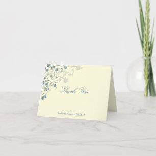Tarjeta De Agradecimiento Blue Floral Swirls en Cream Boda Gracias