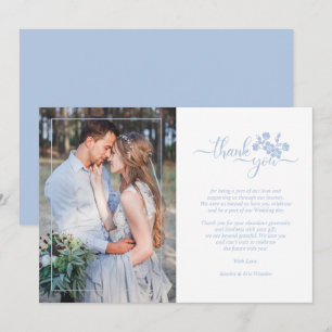 Tarjeta De Agradecimiento Blue Floral Wreath Photo Card Wedding Couple
