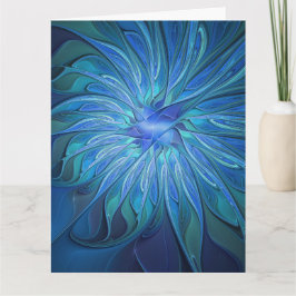 Tarjeta De Agradecimiento Blue Flower Fantasy Pattern, Abstract Fractal Art