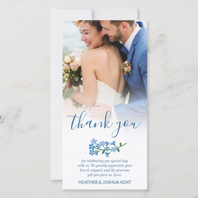 Tarjeta De Agradecimiento Blue Forget Me Not Boda Photo Gracias (Anverso)