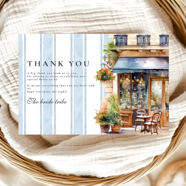 Tarjeta De Agradecimiento Blue French Cafe Bridal Shower (Subido por el creador)