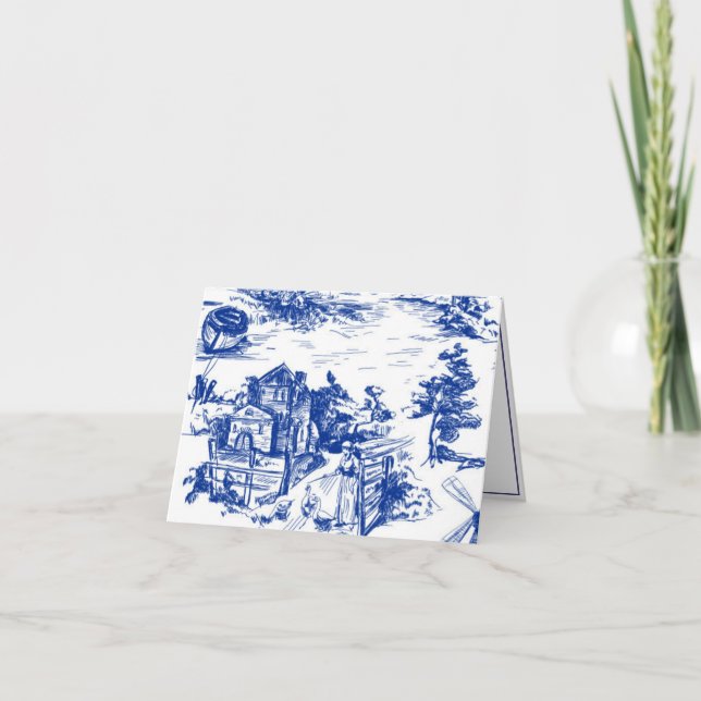 Tarjeta De Agradecimiento Blue French Toile (Anverso)