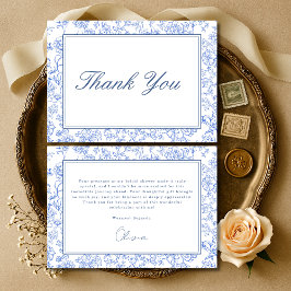 Tarjeta De Agradecimiento Blue French Vintage Floral Bridal Shower
