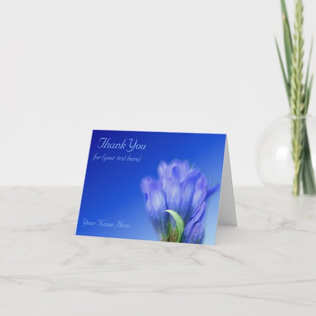 Tarjeta De Agradecimiento Blue Gentin Flower Nature Gracias (Anverso)