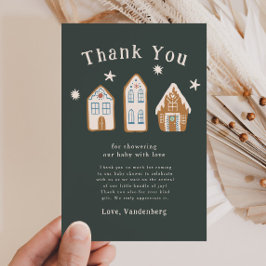 Tarjeta De Agradecimiento Blue Gingerbread House Holiday Baby Shower