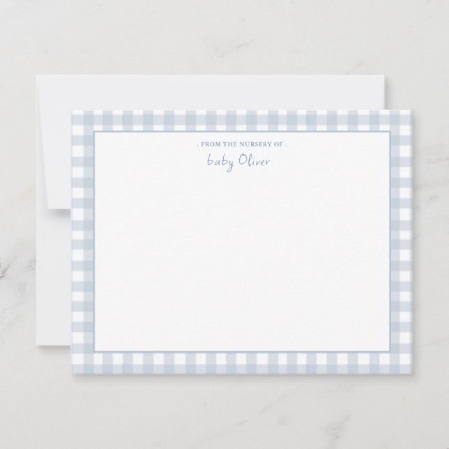 Tarjeta De Agradecimiento Blue Gingham Check Personalized Flat Gracias (Anverso)