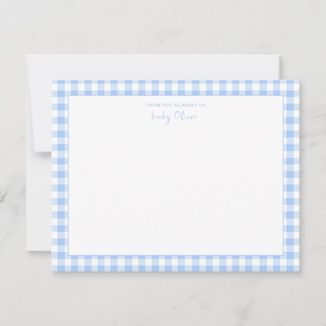 Tarjeta De Agradecimiento Blue Gingham Check Personalized Flat Gracias (Anverso)