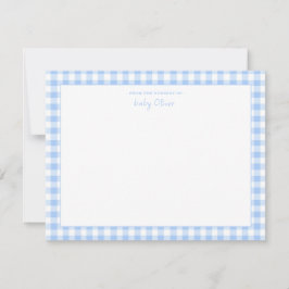 Tarjeta De Agradecimiento Blue Gingham Check Personalized Flat Gracias