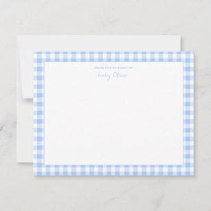 Tarjeta De Agradecimiento Blue Gingham Check Personalized Flat Gracias