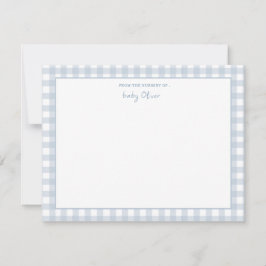 Tarjeta De Agradecimiento Blue Gingham Check Personalized Flat Gracias