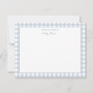 Tarjeta De Agradecimiento Blue Gingham Check Personalized Flat Gracias