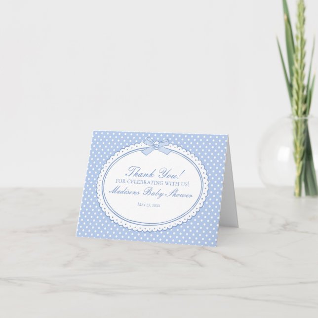 Tarjeta De Agradecimiento Blue Gingham Coquette Bow Thank You Card  (Anverso)