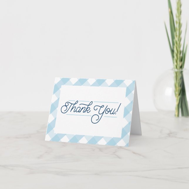 Tarjeta De Agradecimiento Blue Gingham Gracias Notecards (Anverso)