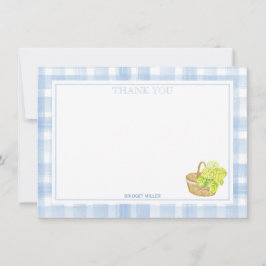 Tarjeta De Agradecimiento Blue Gingham Hydrangea Flower Gracias