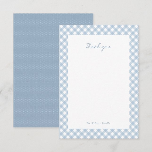 Tarjeta De Agradecimiento Blue gingham linda ducha de bebé personalizada (Anverso / Reverso)