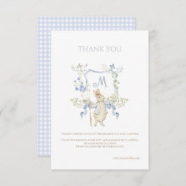 Tarjeta De Agradecimiento Blue Gingham Peter the Rabbit Baby Shower MUTED BL