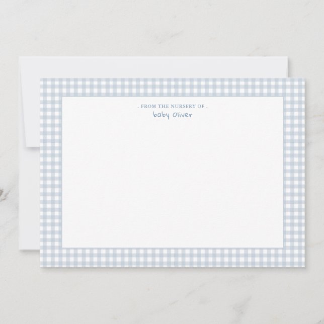 Tarjeta De Agradecimiento Blue gingham Petite check Baby gracias (Anverso)