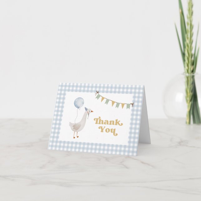 Tarjeta de agradecimiento Blue Gingham Playful Goo (Anverso)