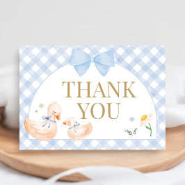 Tarjeta De Agradecimiento Blue Gingham Silly Goose Baby Shower