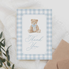 Tarjeta De Agradecimiento Blue Gingham Teddy Bear Baby Shower