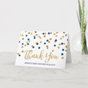 Tarjeta De Agradecimiento Blue Gold Confetti Baby Shower Gracias