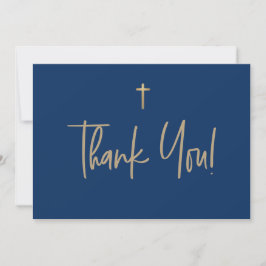 Tarjeta De Agradecimiento Blue Gold Cross Boy nombre Primera comunión