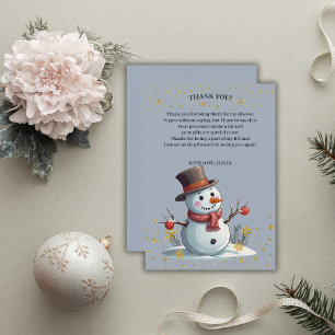 Tarjeta De Agradecimiento Blue & Gold Little Snowflakes Baby Shower