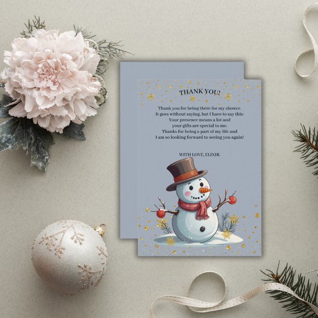 Tarjeta De Agradecimiento Blue & Gold Little Snowflakes Baby Shower (Subido por el creador)
