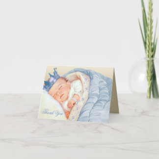 Tarjeta De Agradecimiento Blue Gold Prince Baby Shower Gracias