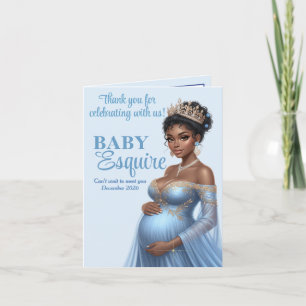 Tarjeta De Agradecimiento Blue & Gold Royal Baby Shower African American Mom