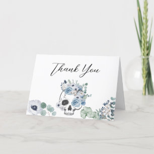 Tarjeta De Agradecimiento Blue Gothic Floral Skull Baby Shower