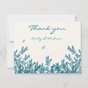 Tarjeta De Agradecimiento Blue Green Wild Flower Bee Wedding RSVP