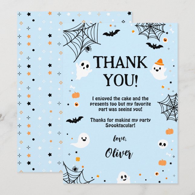 Tarjeta De Agradecimiento Blue Halloween Cute Ghost (Anverso / Reverso)