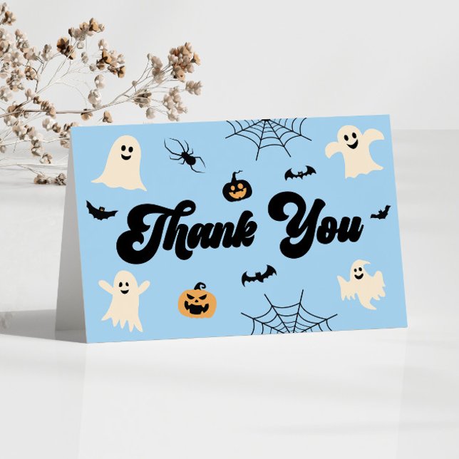Tarjeta De Agradecimiento Blue Halloween Spooky Ghosts Baby Shower (Subido por el creador)